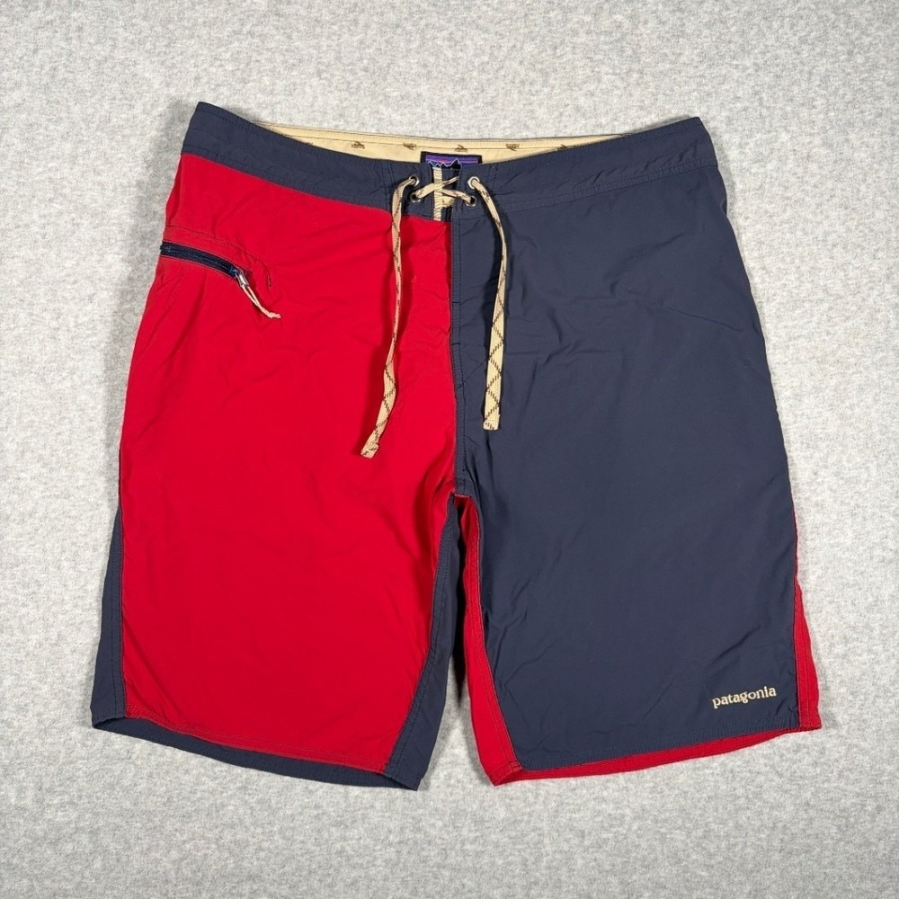 Patagonia Wavefarer Board Shorts Men's 34 Two-Tone Navy Red Drawstring 86542